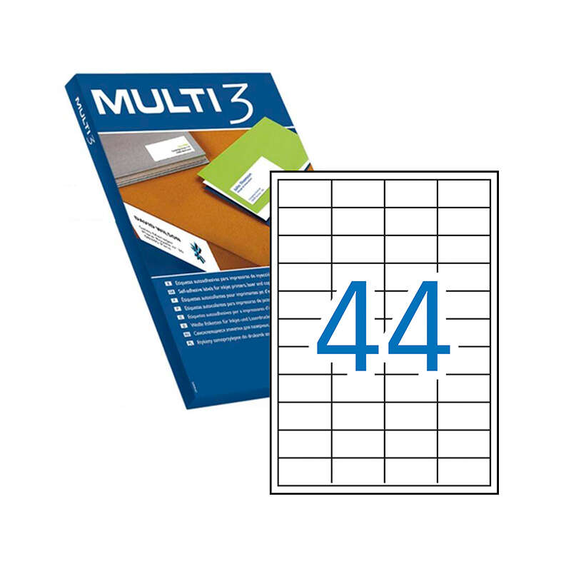 Multi3 pack de 4.400 etiquetas blancas cantos rectos tamaño 48.5x25.4mm con adhesivo permanente para multiples usos
