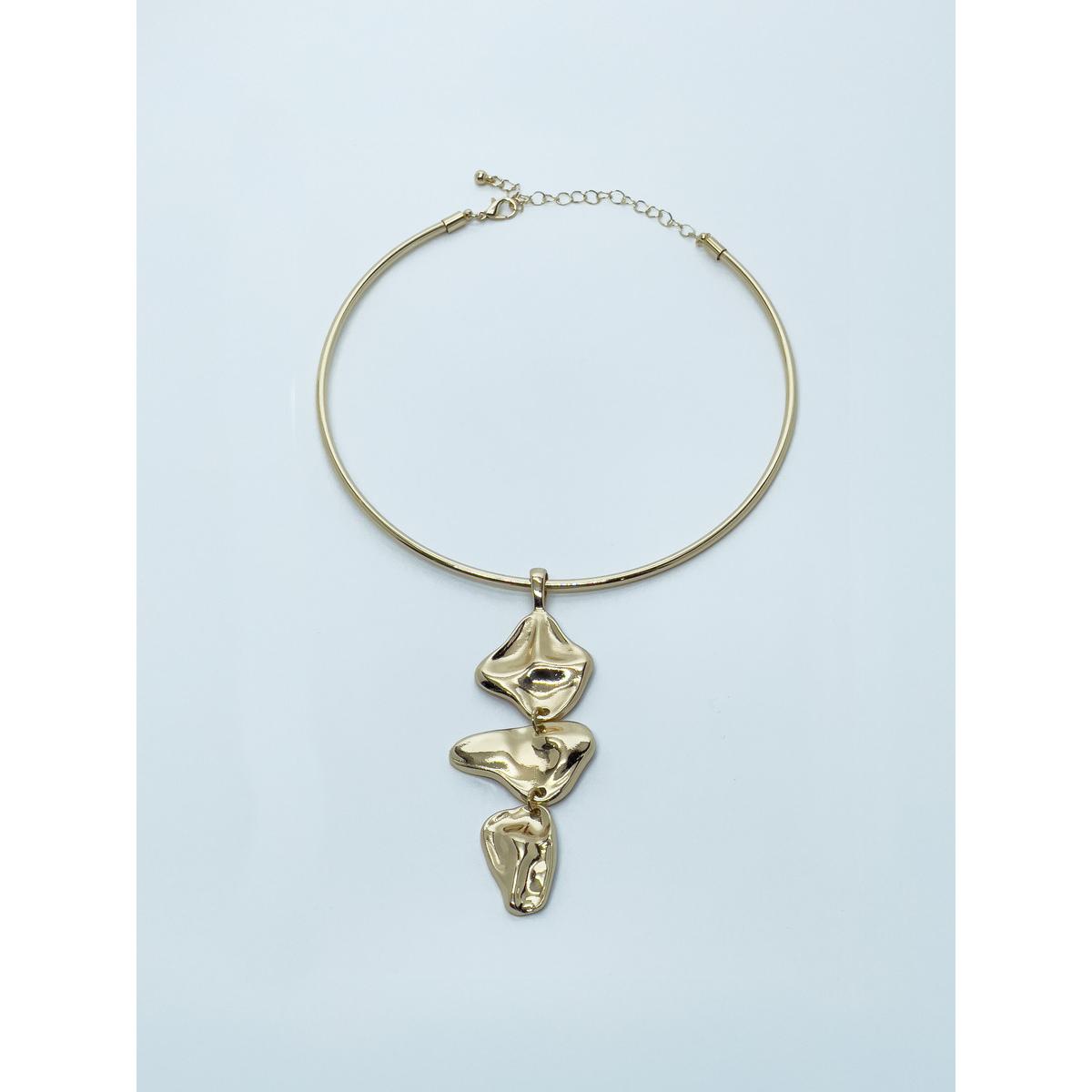 Koroshi - Collar rígido dorado con colgante en cascada para mujer, de hierro y zinc, diseño exclusivo para escote elegante