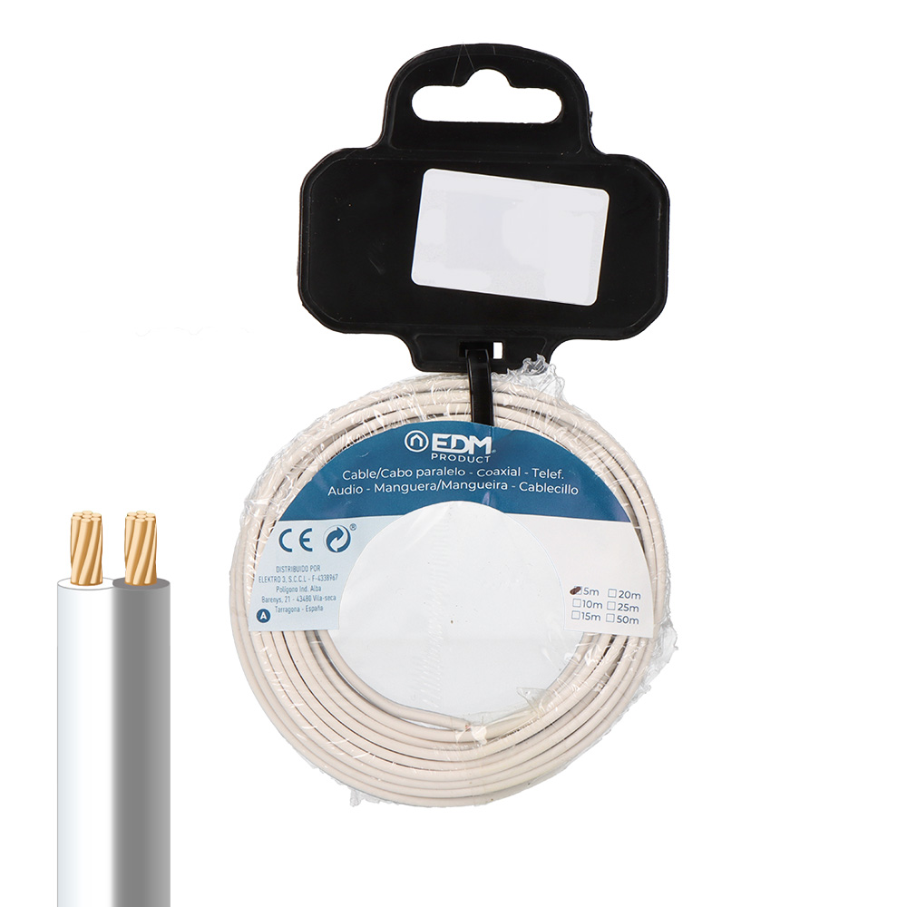 CARRETE CABLE PARALELO 2x1,50 mm² BLANCO/GRIS "AUDIO" 10 m
