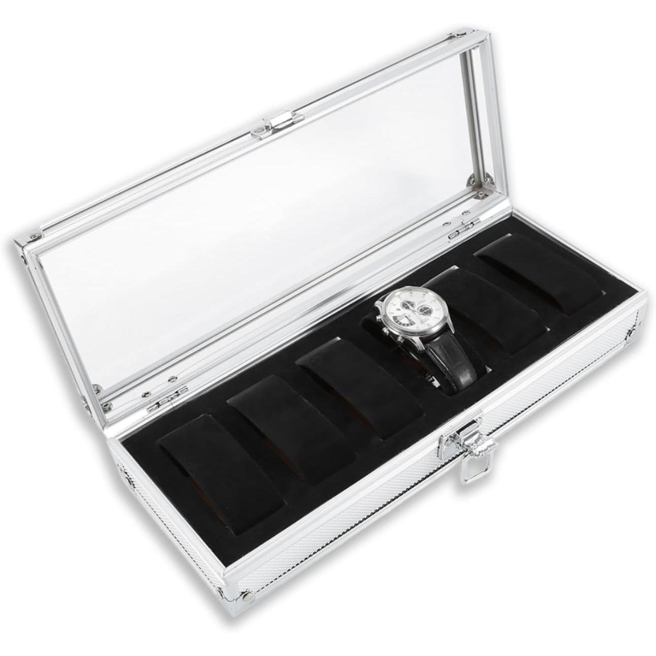 Caja de Reloj Moderna de Aluminio con Tapa de Acrílico Transparente