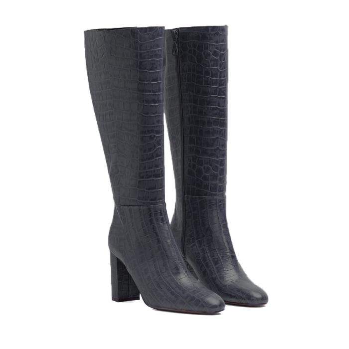 ELODIE Bota Chenoa de piel coco negro con tacón de 80 mm | Elodie