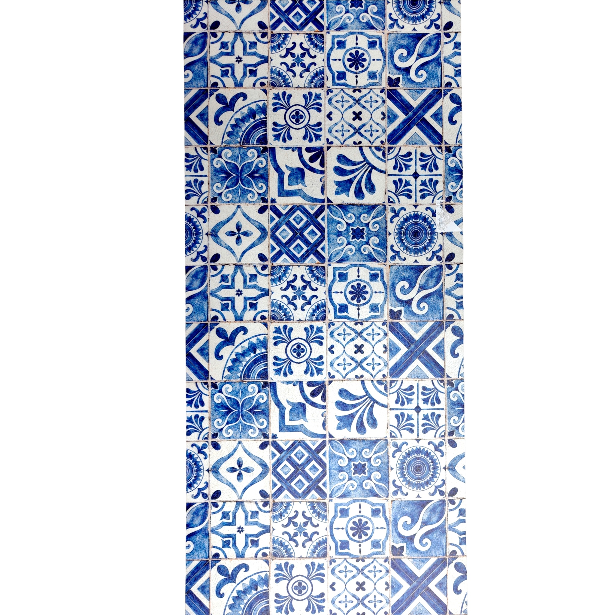 Alfombra Vinílica Pasillera Antideslizante con Diseño Patchwork de Azulejos Azules Estilo Mediterráneo, Fácil de Limpiar, para Cocina, Pasillo, Entrada, Recibidor y Salón