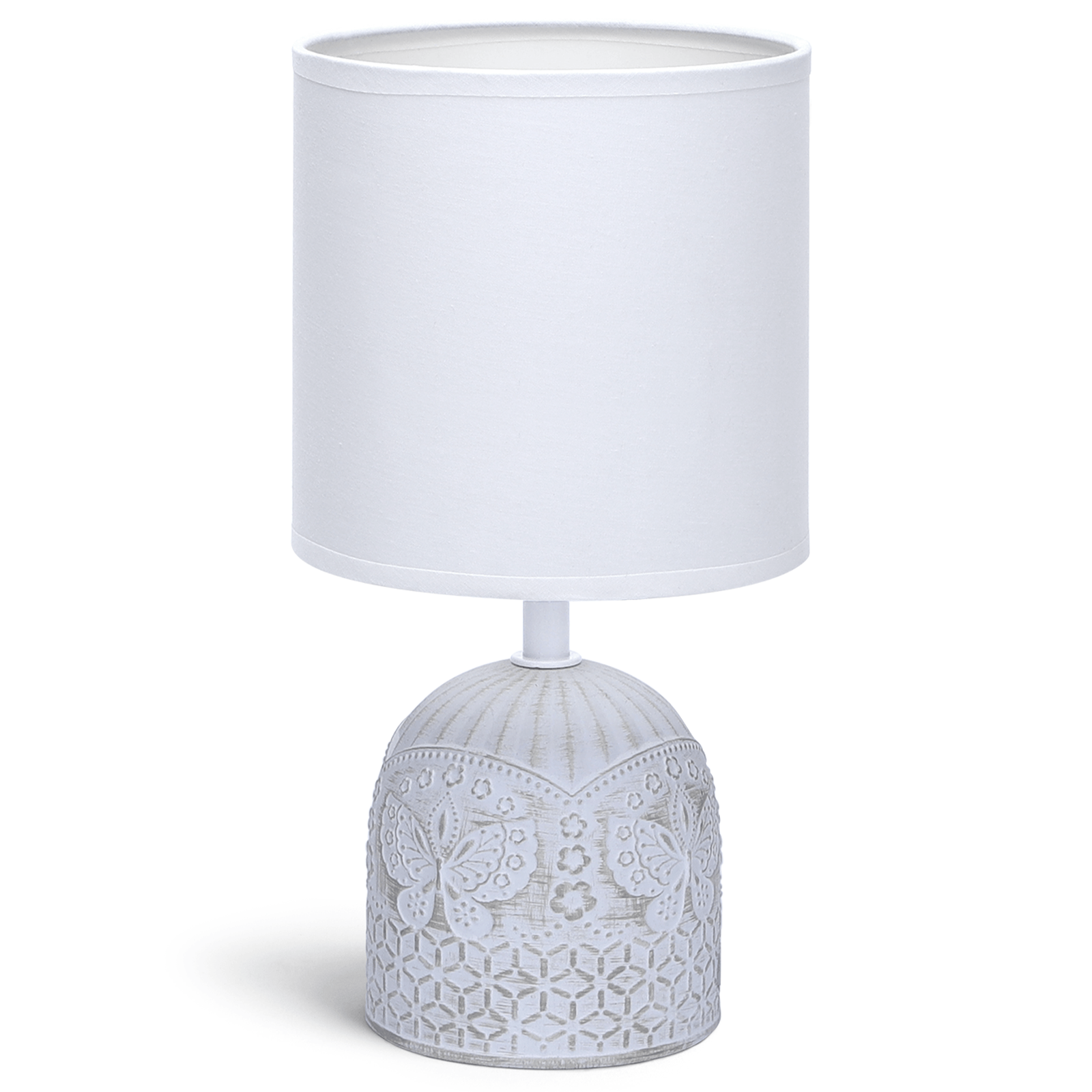 Aigostar - Lámparas de Mesita de Noche, Lámpara Mesa de Cerámica E14, Pantalla de Tela Color Blanco, Lamparas de Mesita de Noche Vintage para Dormitorio, Salón, Habitación, L13 x H26cm