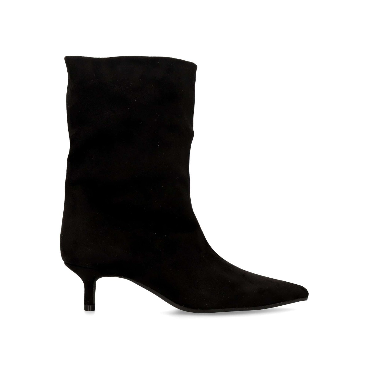 Vanessa Calzados - Botines de mujer punta fina antelina tacón 4,5 cm cremallera lateral cómodos negro