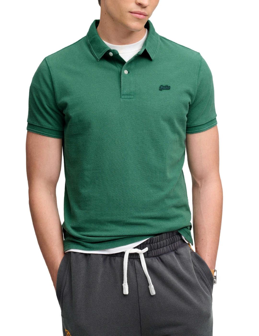 Polo Superdry piqué clásico verde manga corta para hombre