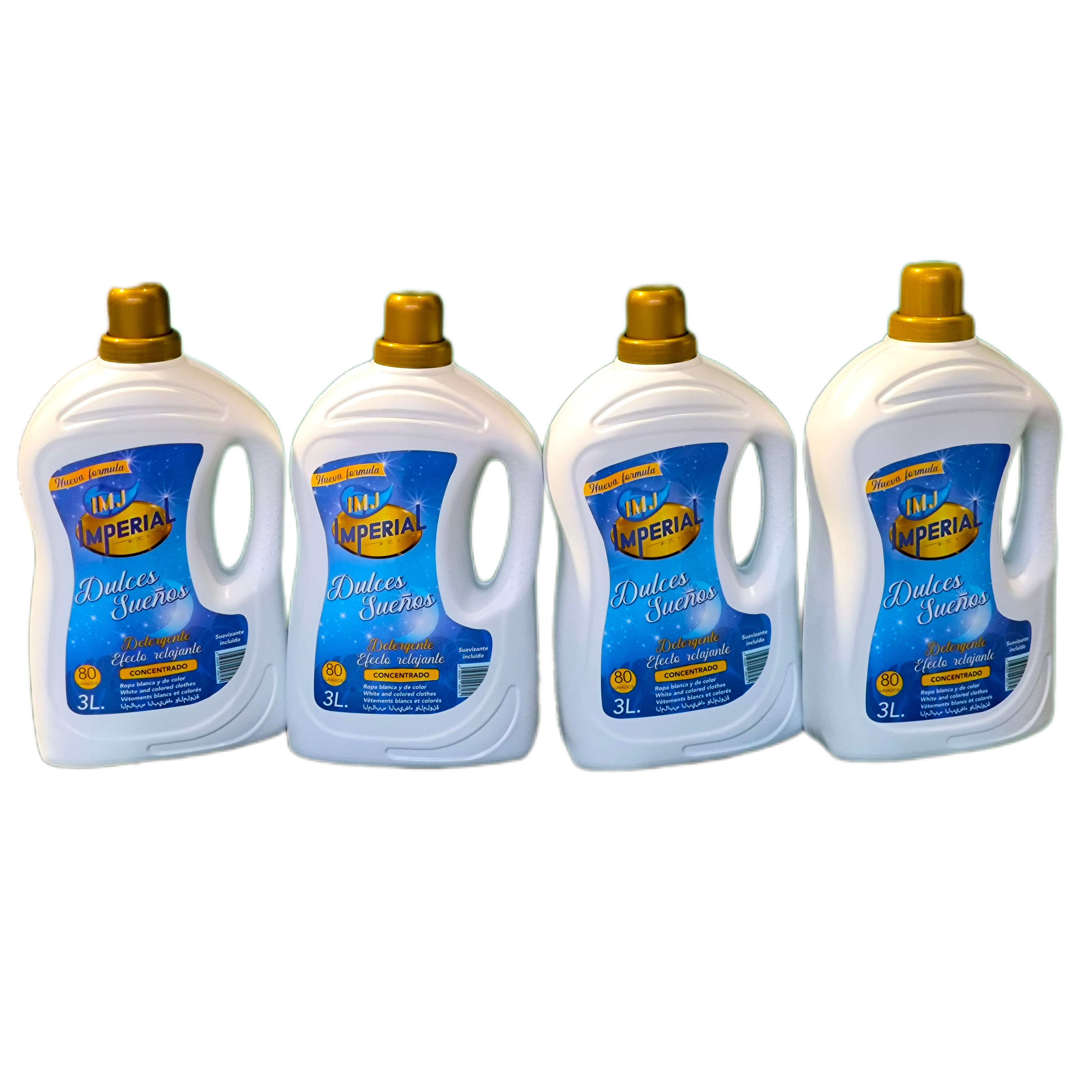 DETERGENTE LIQUIDO  + SUAVIZANTE CONCENTRADO EFECTO RELAJANTE  INCLUIDO DULCES SUEÑOS MUXAM 3L PACK 4 UNI