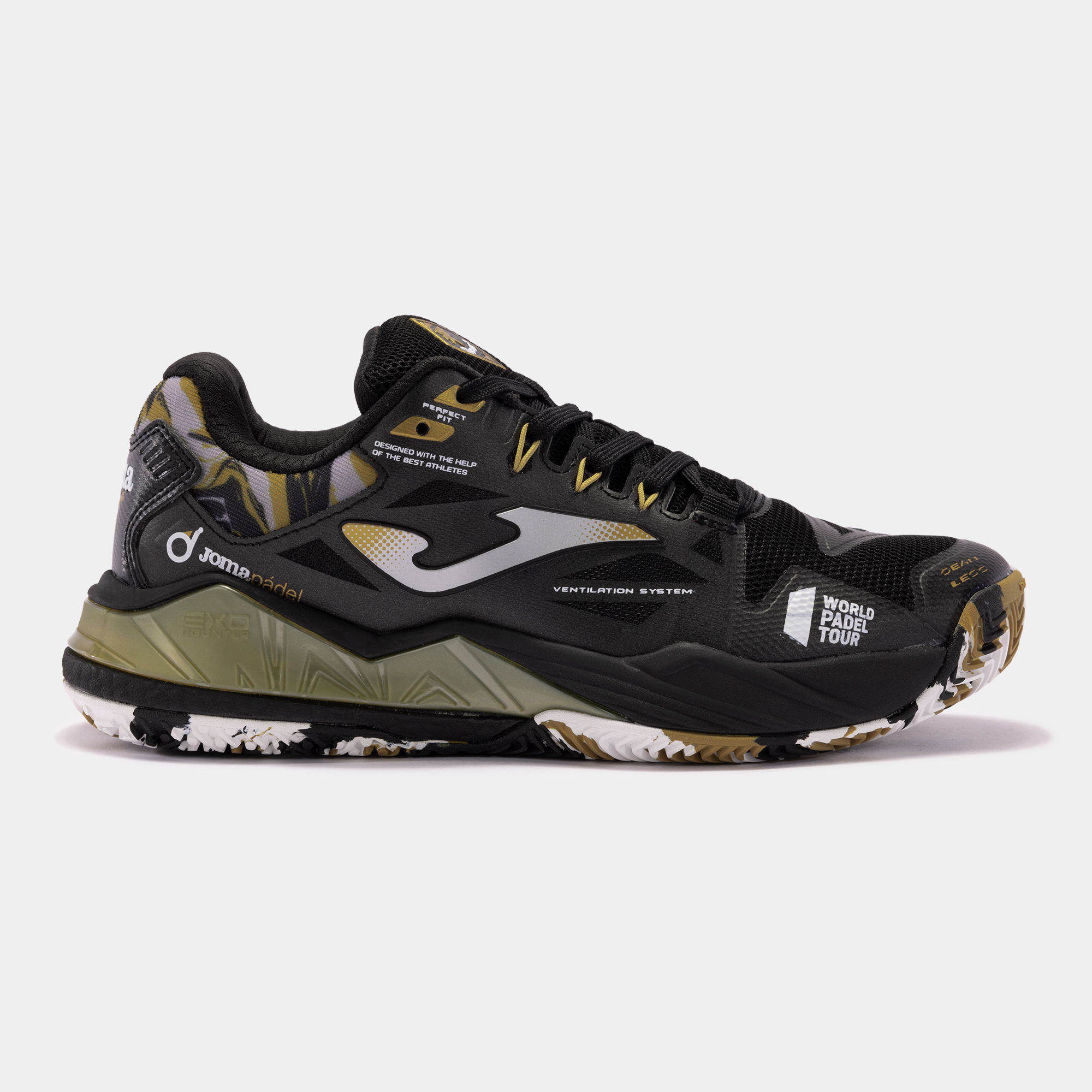 Zapatilla Pádel Mujer Joma Spin 2301P Negro Oro Transpirable