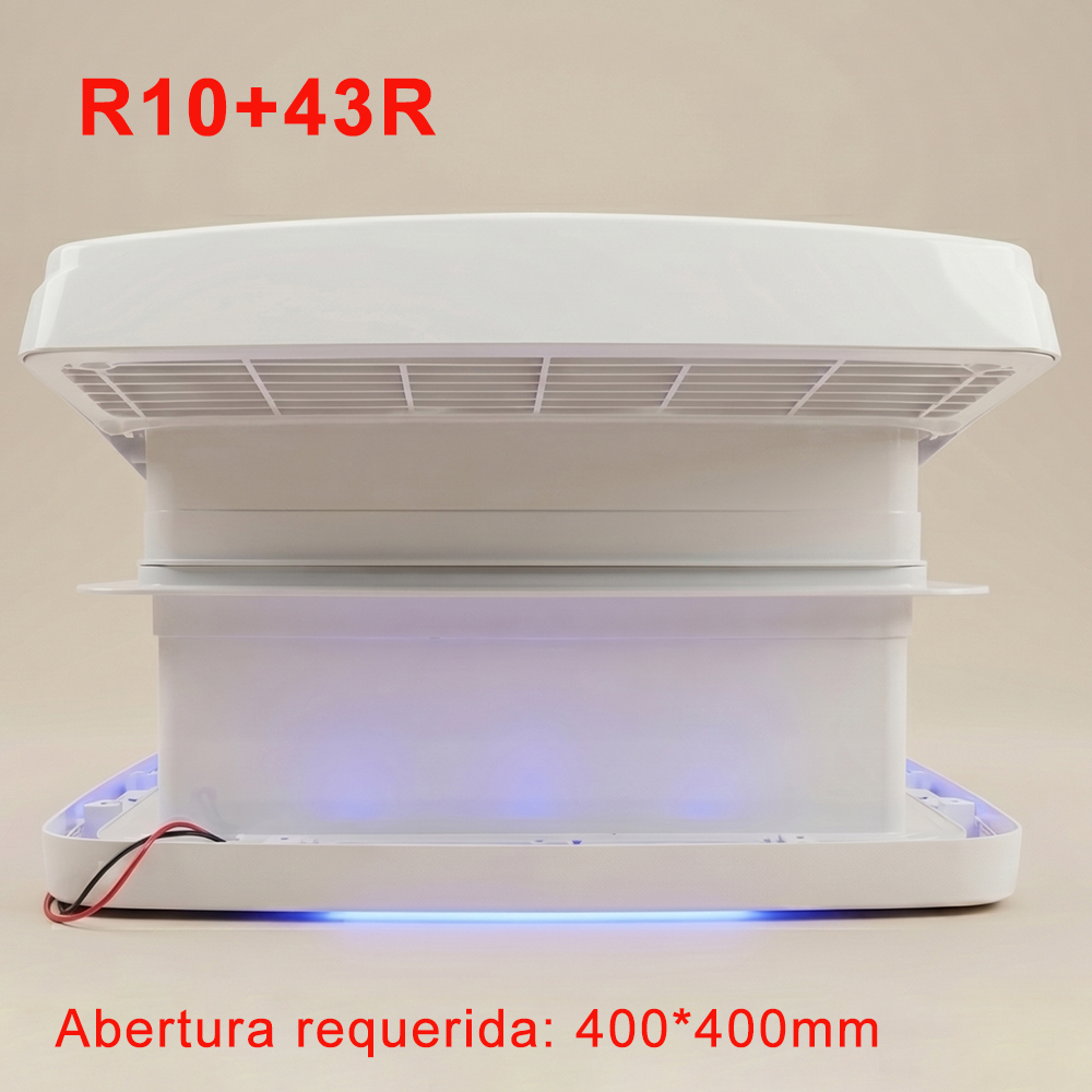 Ventilador extractor techo RV 12V – 10 velocidades + reversible + mando a distancia – Flujo 1200 m³/h – Luz LED 3 colores – Silencioso – Cortes 400x400 mm – Certificaciones 43R y R10