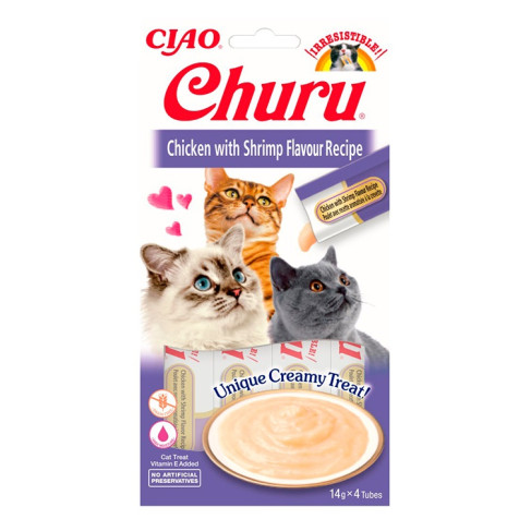 Churu Puré Receta De Pollo Con Camarón Para Gatos 4 X 14 Gr