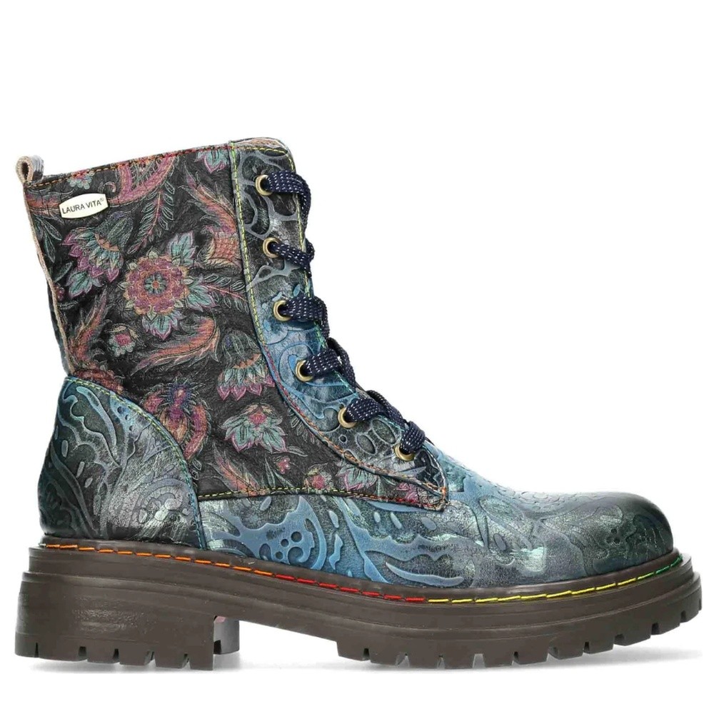 Cómoda KANDYO-24 JEANS, botín mujer color jeans en piel. Forro de cuero, cordones y cremallera, suela de goma y tacón 3 cm. Cómodo para caminar. ¡Cómpralas ahora! Altura 3 CM Referencia