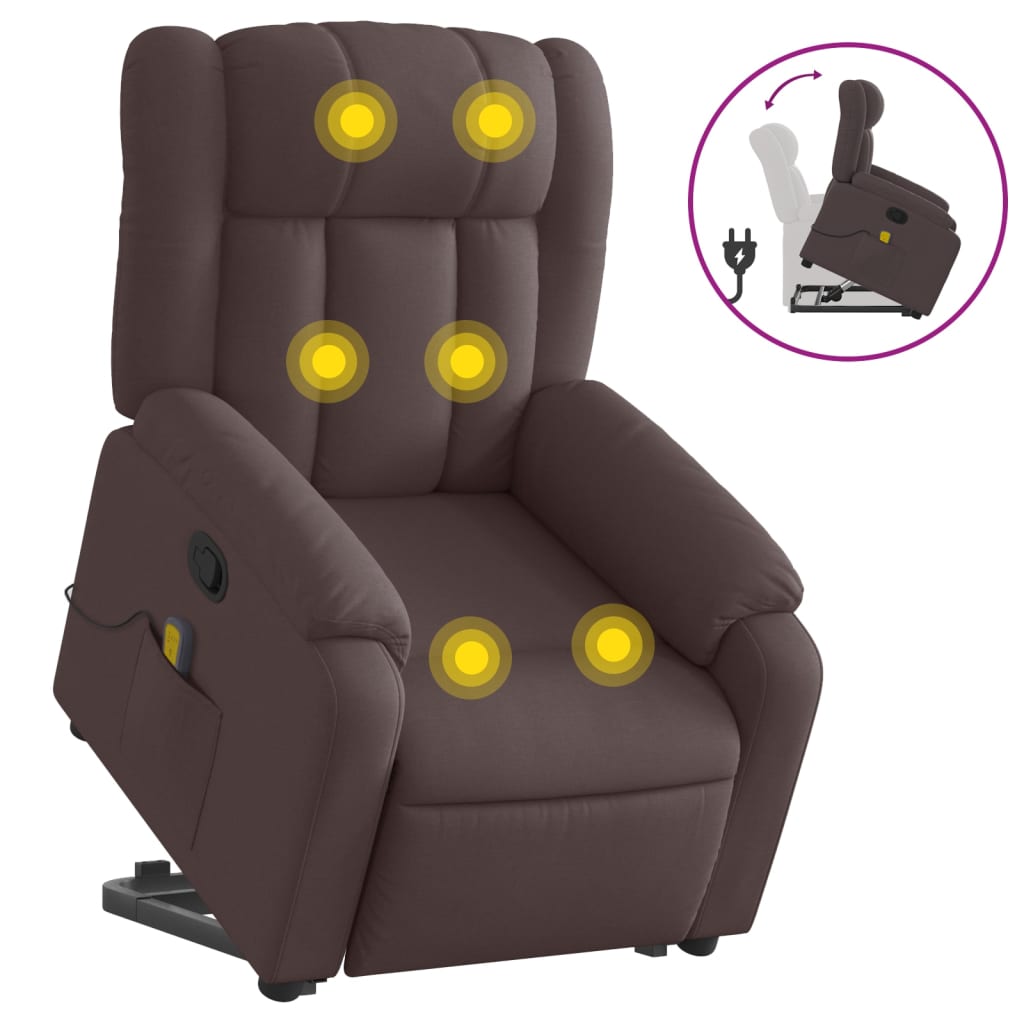 vidaXL Silla de masaje reclinable de pie de tela marrón oscuro
