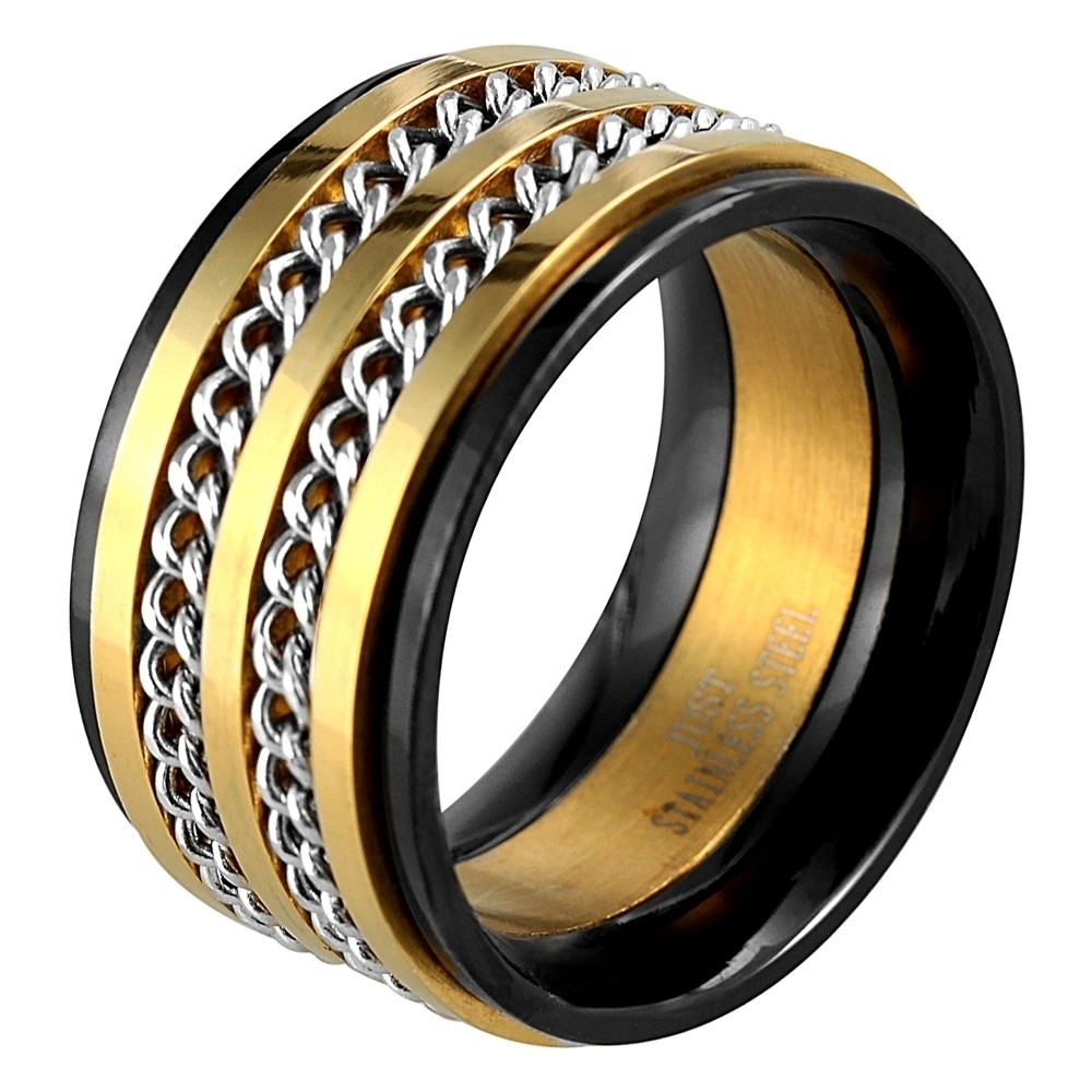 Just® Anillo JU142 Preto e Dourado em Aço Inoxidável - 54