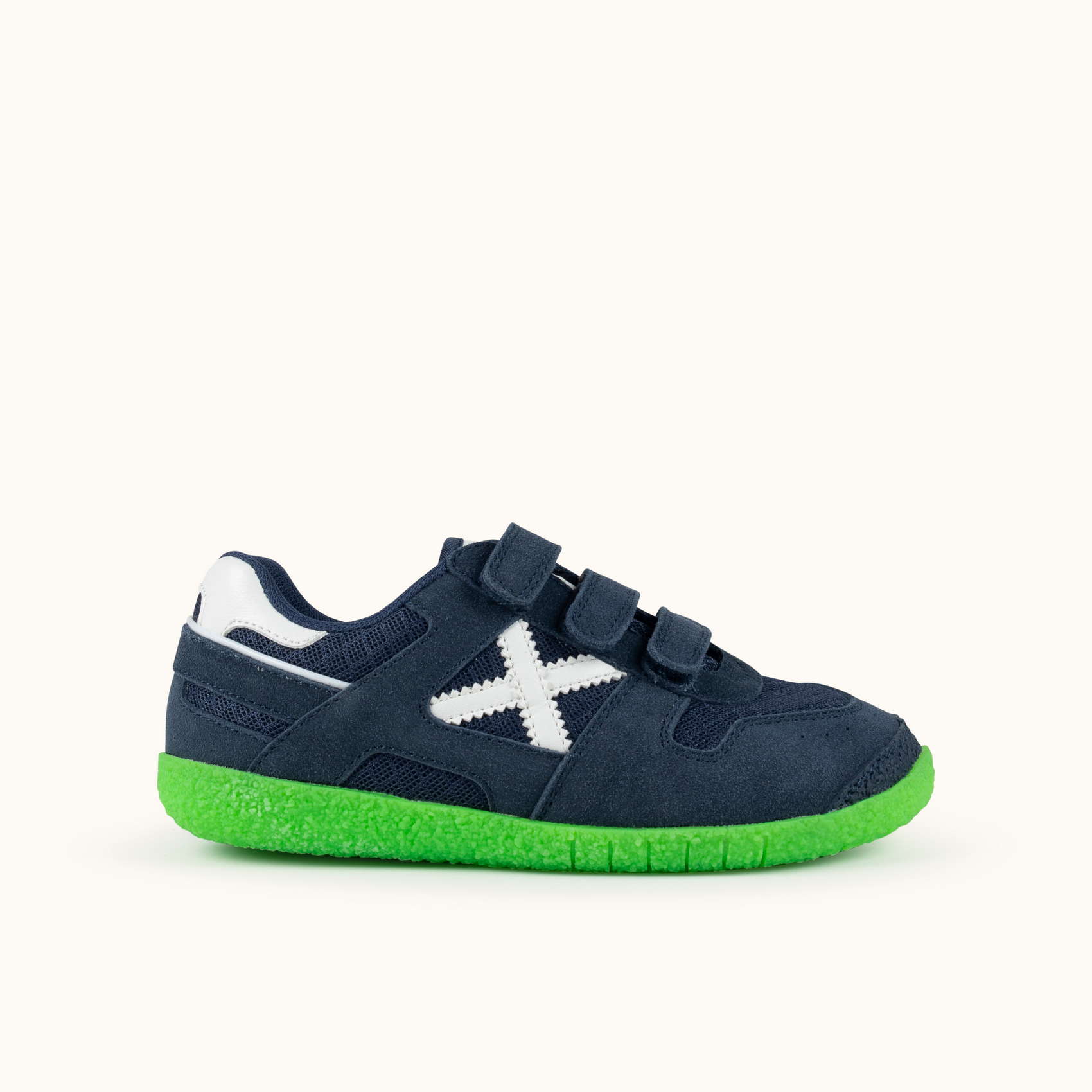 MUNICH MINI GOAL VCO 1632 Zapatilla de infantil en Azul Marino con Velcros y Suela Verde Flúor -