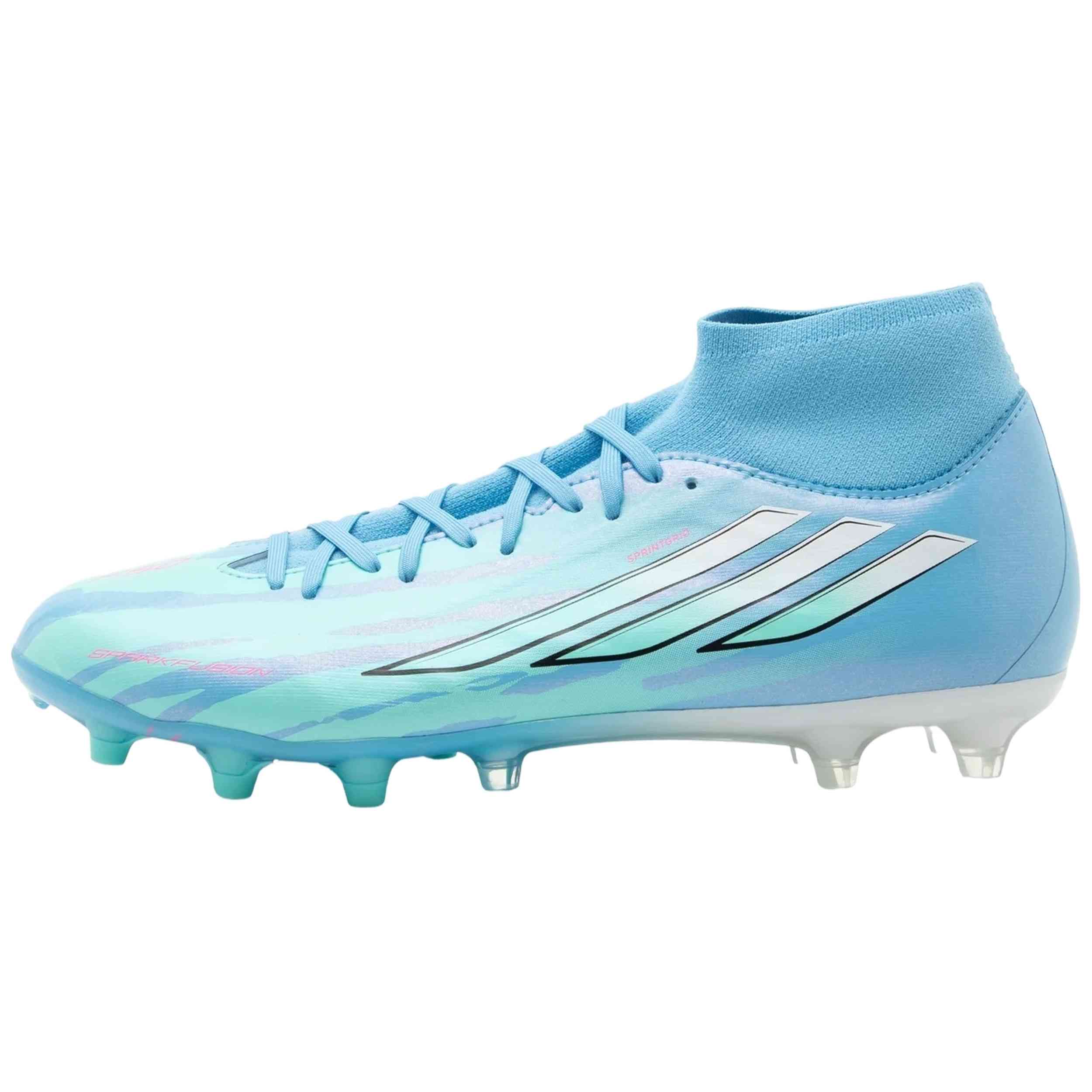 Botas De Futbol Adidas modelo F50 Sparkfusion League Mid FG/AG Trinity Rodman "Semi Blue Burst / Cloud White / Lucid Pink" para Mujer en color Azul