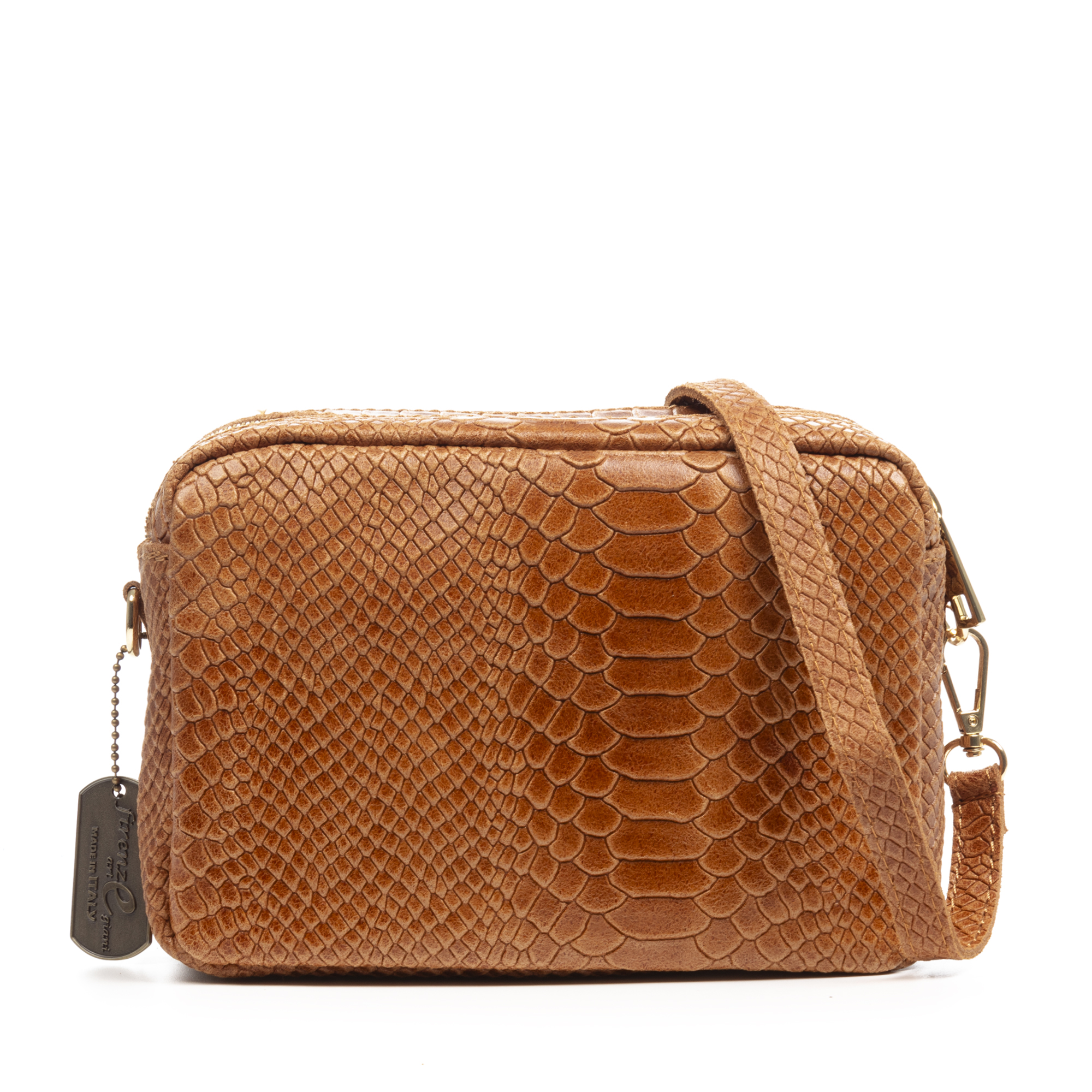 FIRENZE ARTEGIANI Degna Bolso bandolera Mujer. Piel auténtica Gamuza grabado serpiente. Fabricado en Italia 22x8x15 Cm.