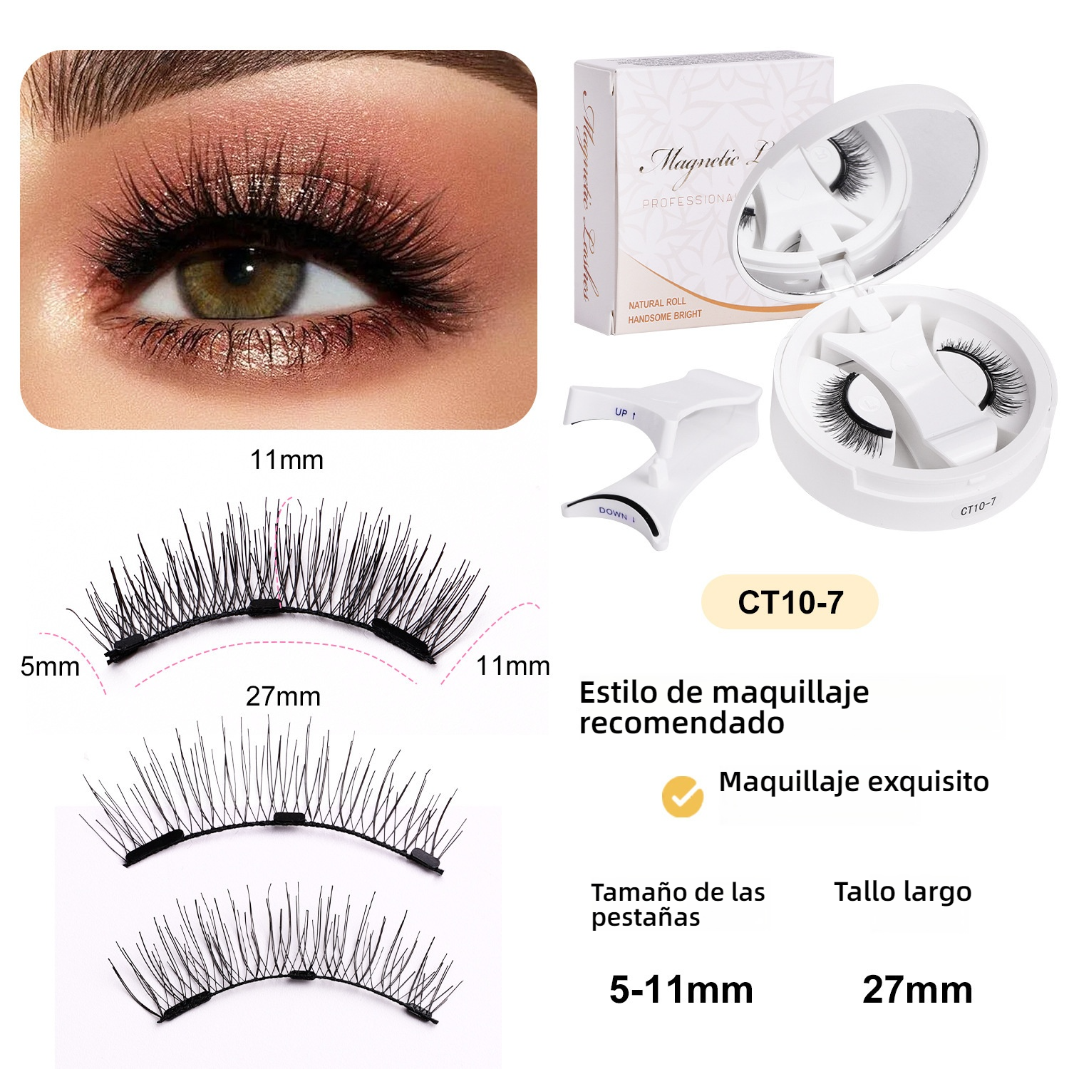 Pestañas Postizas Magnéticas Portátiles - Kit Todo en Uno, Naturales Sin Pegamento y Reutilizables
