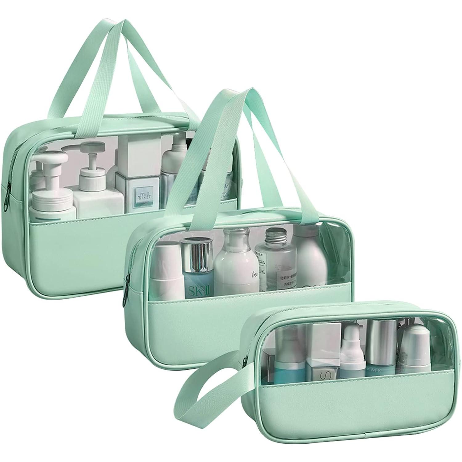 TK Neceser transparente de 3 piezas, neceser impermeable de PVC para Mujer, portátil para Viajes Bolsa de maquillaje, baño