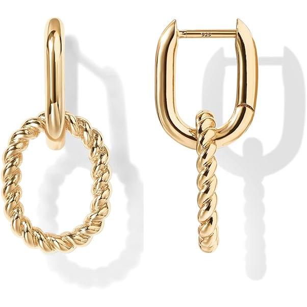 Pendientes de mujer chapados en oro, elegantes pendientes colgantes de cadena de cuerda bicolor, con incrustaciones de circonitas cúbicas