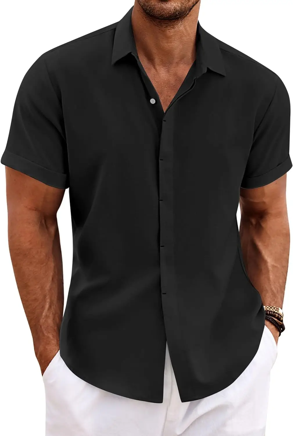 TK Camisa De Hombre Casual De Color Sólido Algodón Y Lino Cómoda De Verano Corta Para Playa Ropa Diaria Con Botones Pullover