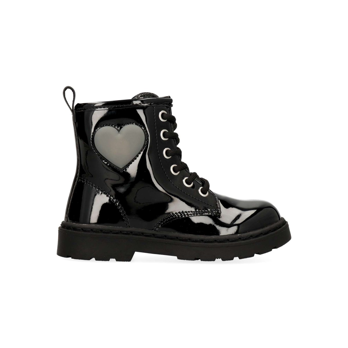 Conguitos - Botines militares negros para niña con cierre de cremallera, forro de malla transpirable y corazón luminoso decorativo
