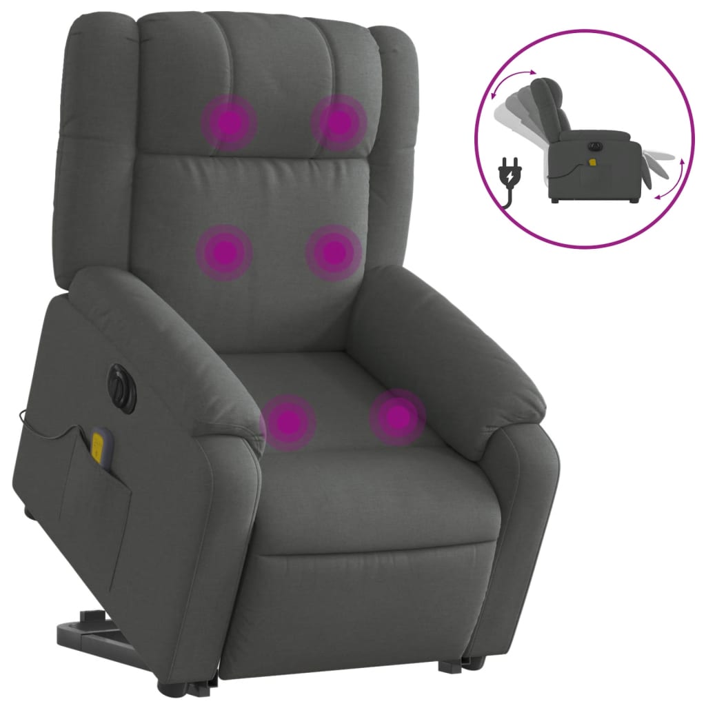 Vidaxl Sillón de Masaje Eléctrico Reclinable Tela Gris Claro, Gris Oscuro, Negro