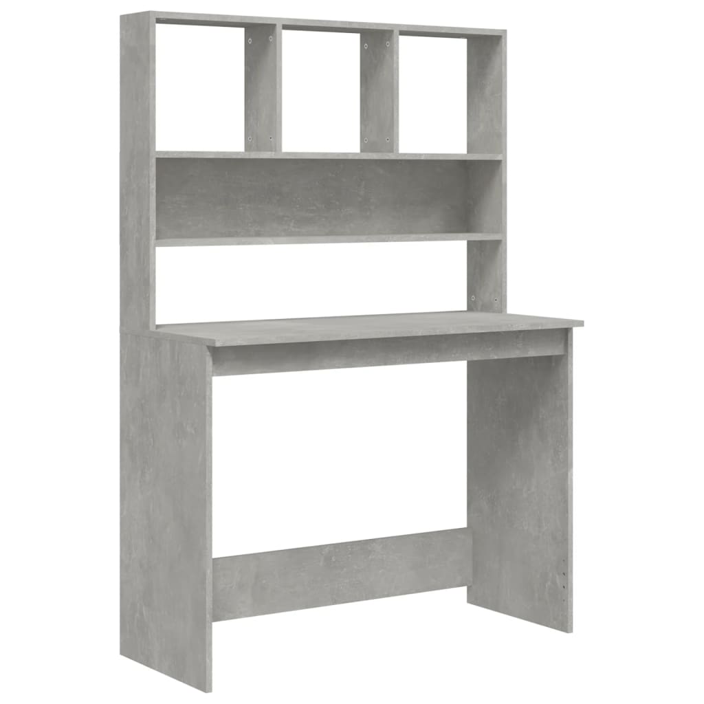 vidaXL Escritorio estantes madera contrachapada 102x45x148 cm en color Blanco/Blanco brillante/Gris hormigón y más | estructura resistente ideal para salón dormitorio o estudio