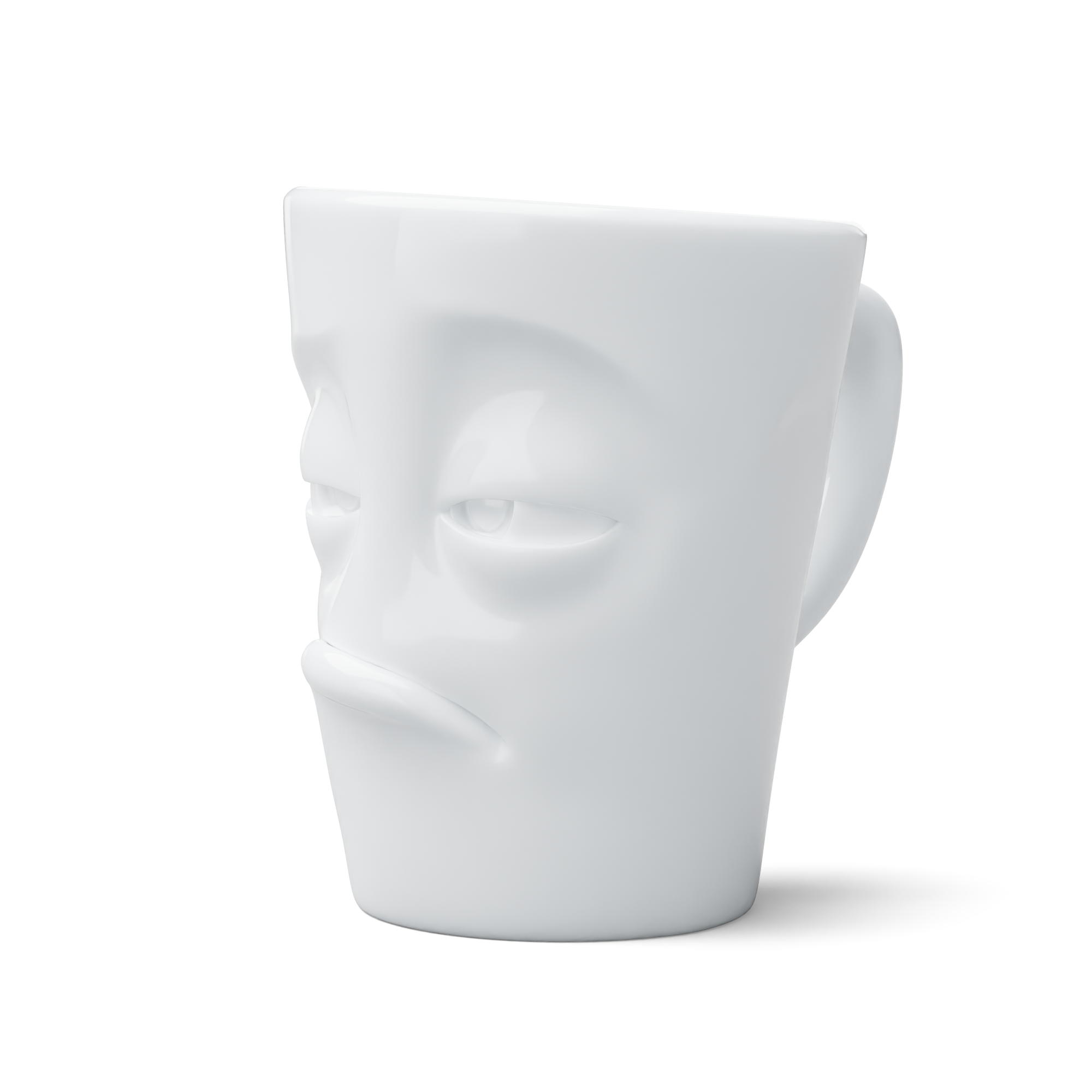 Mug de Cerámica blanca, con Asa, y cara Sonriendo, en relieve, marca 58 PRODUCTS 100% hecha en Alemania