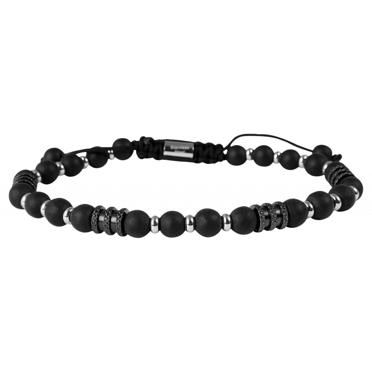 Akzent® Pulsera Sten – Em Aço Inoxidável e Elementos “Onyx”, Nó Deslizante