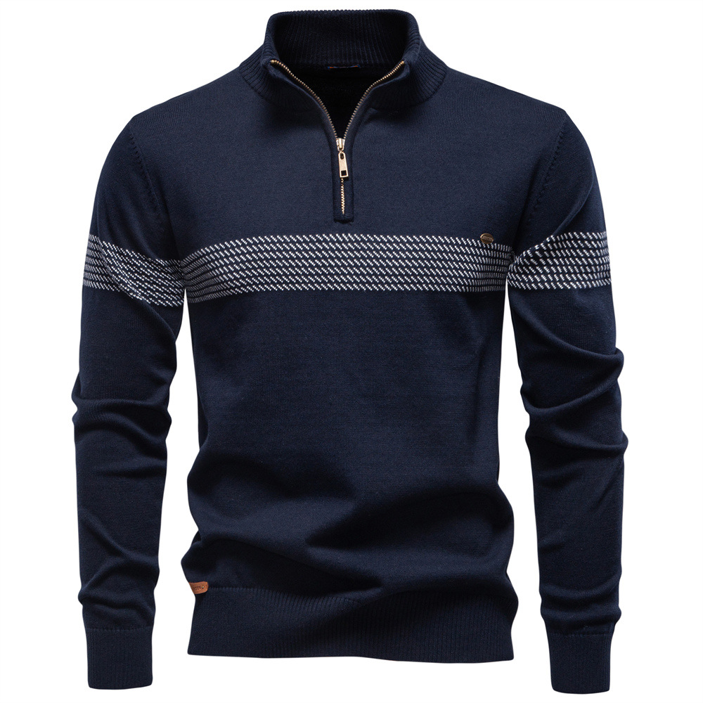TK Suéter de cuello alto para hombre, de algodón puro, ideal para otoño/invierno. Camiseta informal de media cremallera para hombre.
