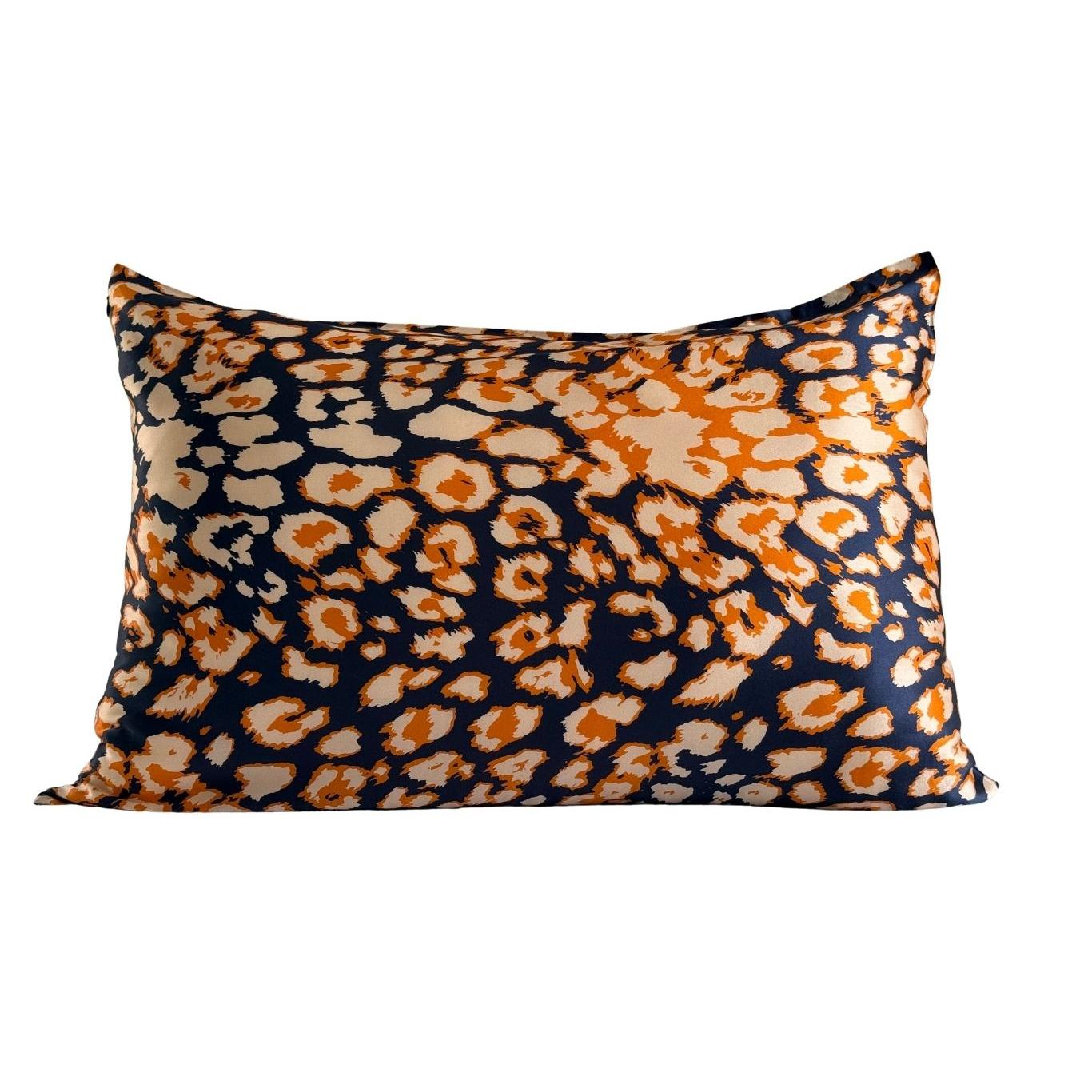 Funda de Almohada de Seda 100% Morera 19 Momme - Estampado leopardo Azul - Antiarrugas y Antifrizz con Cremallera - 50 x 70 cm - Certificada OEKO-TEX Standard 100, Hipoalergénica y Ultrasuave para Dormir Mejor