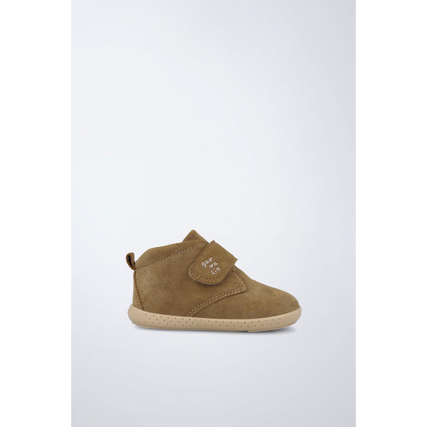Garvalín - Botín barefoot 261306 camel y crema para bebé, piel serraje, suela flexible antideslizante para primeros pasos