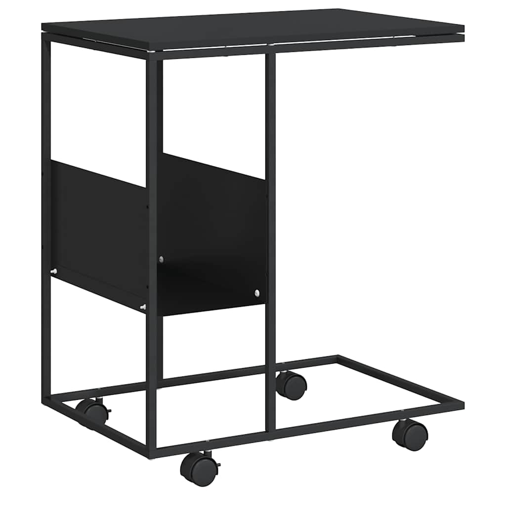 vidaXL Mesa auxiliar con ruedas madera ingeniería negra 55x36x63,5 cm