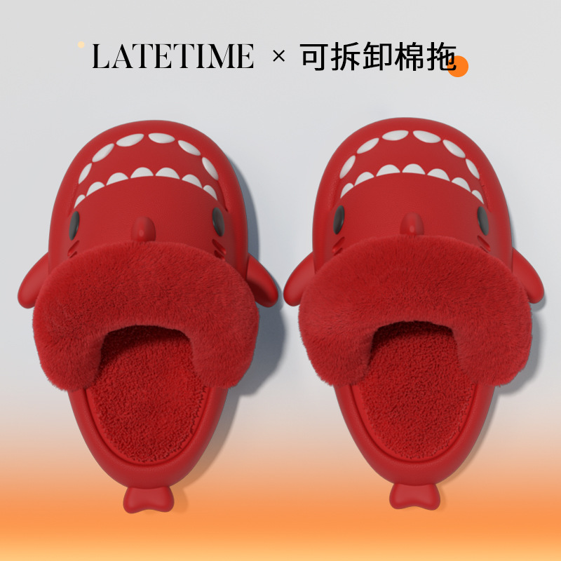 CA Pantuflas de algodón de tiburón extraíbles para hombres, otoño e invierno, hogar, fondo suave, antideslizantes, cálidas y terciopelo, pantuflas de algodón para parejas para mujeres.