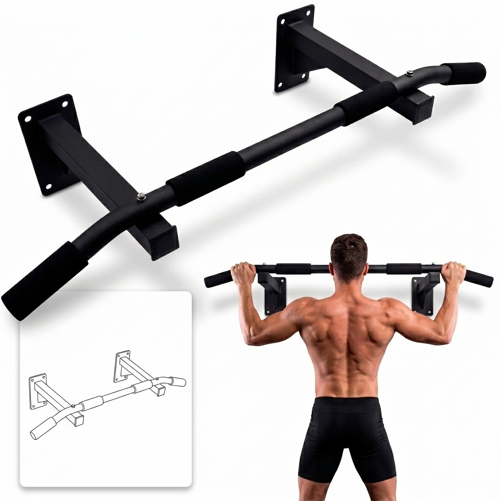 Barra de Dominadas para Pared – Pull-Up Bar para Crossfit y Gimnasio en Casa – Soporta hasta 140 kg, Incluye Tornillos – Ideal para Bíceps, Espalda, Dorsales y Hombros – Negra, Alta Calidad