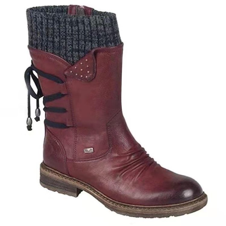 MOV Botas de cuero de mujer de Tubo Medio nuevo E invierno de Lana nuevas 43 Botas de Nieve Cálidos de gran tamaño