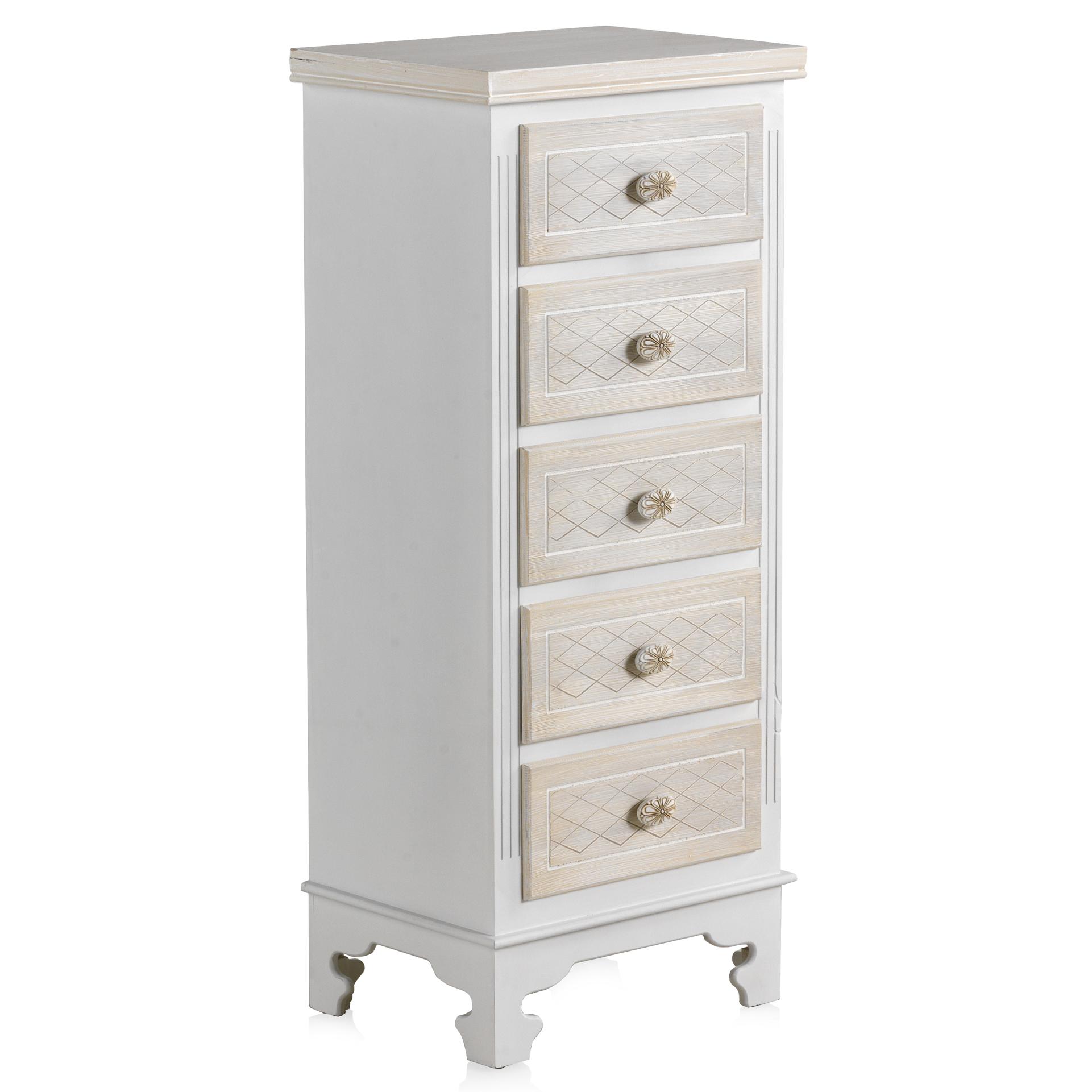 Cómoda De Madera Blanca 5 Cajones Y Cajones Frontales Crema El mejor complemento para tu hogar. Fijalo