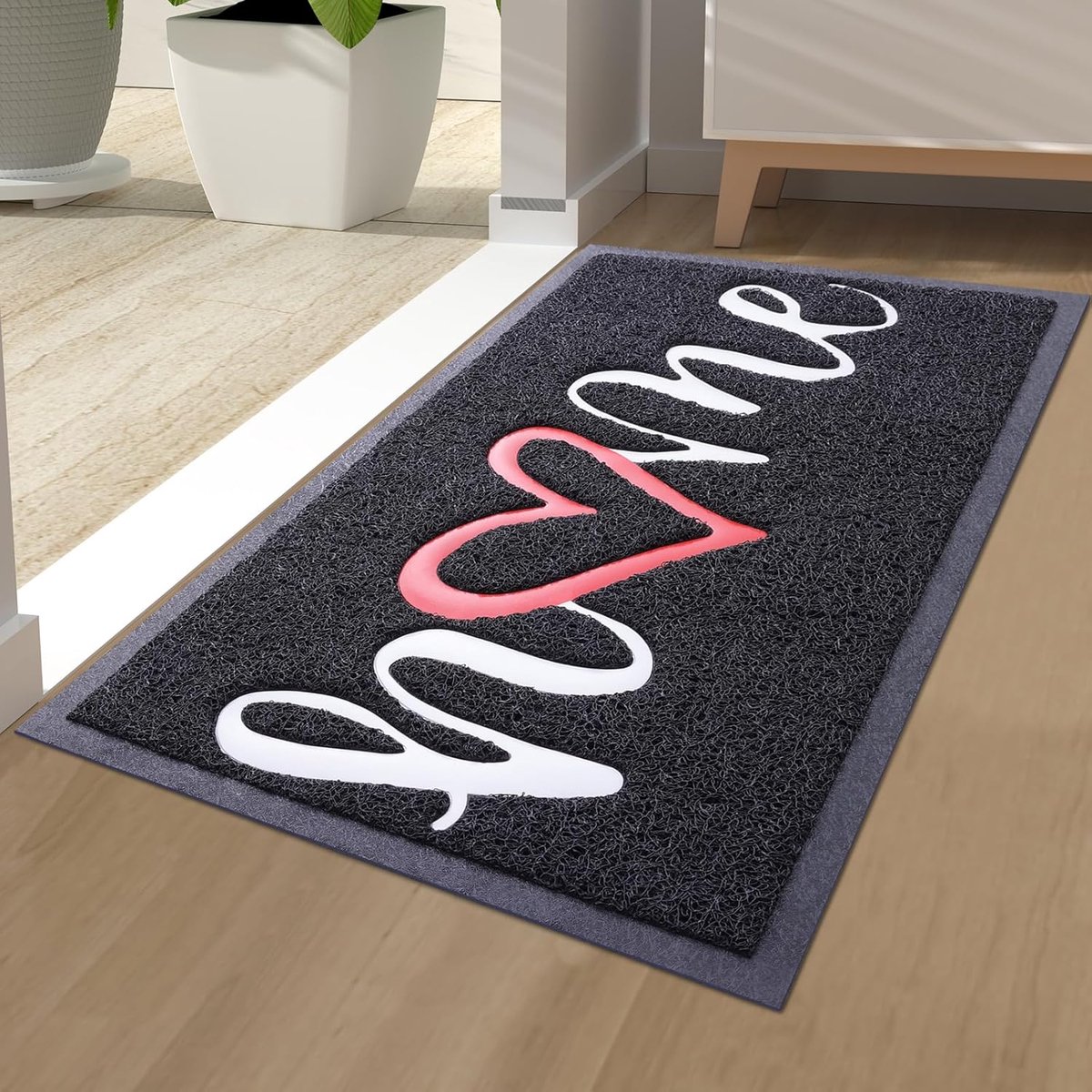 Deurmat Buiten Binnen Antislip Deurmat Wasbare Deurmat voor Voordeur Tuin, hou van hallo zwart,40*60cm