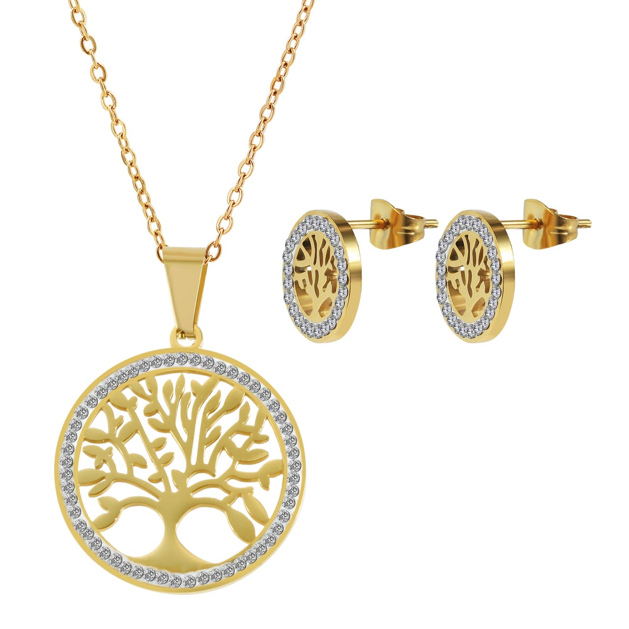Akzent® Conjunto Collar + Pendientes em Aço Inoxidável com Acabamento Simili - 0158