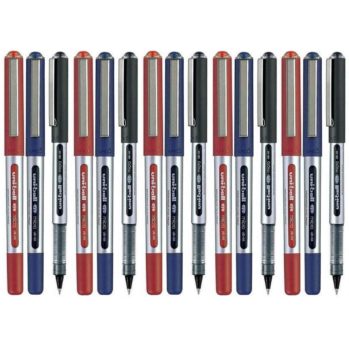 Uni-Ball Colores Surtidos Paquete Ojo Micro Bolígrafo 0.5mm Metal Punta 0.2mm Line Agua Basado Tinta Pigmento Flujo Sistema Impermeable Antidisipamiento UB-150 (5 de Cada - Rojo Negro Azul - 15