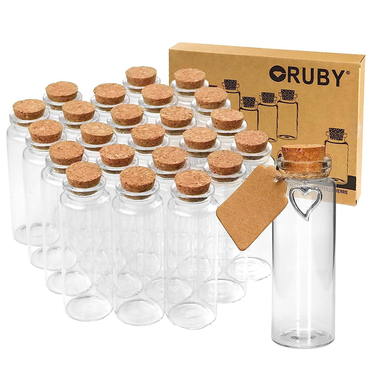 Artree | Mini Botellas de Cristal de los deseos 30x85 mm. Frascos de vidrio con corcho para fiestas, alimentos y cocina