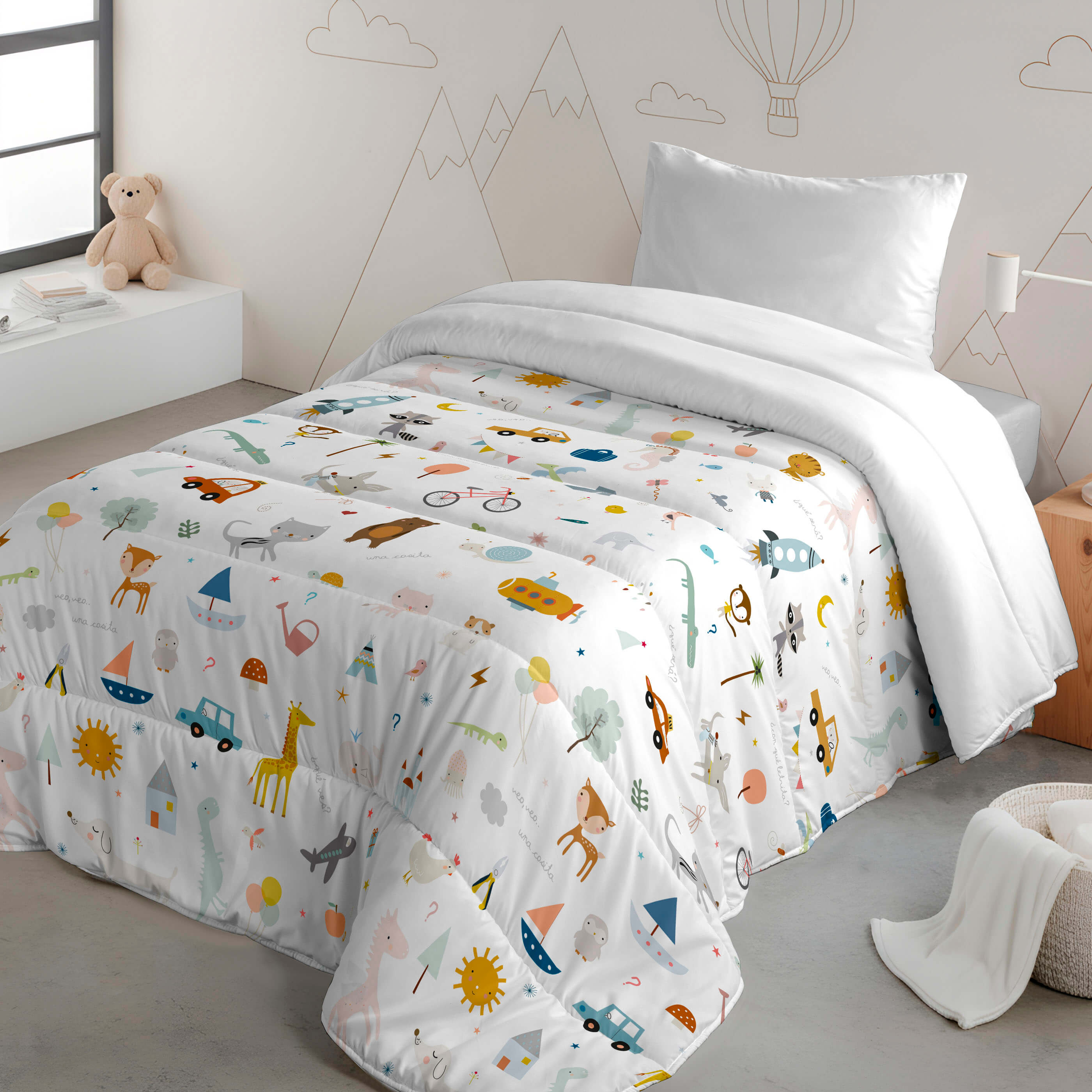 HACIENDO EL INDIO - Edredón Nórdico Infantil Estampado 100% Algodón - Relleno 200 gr Tacto Pluma - Ideal para Invierno, Antialérgico y Transpirable - Disponible para Cama 90/105 cm - Fabricado en España