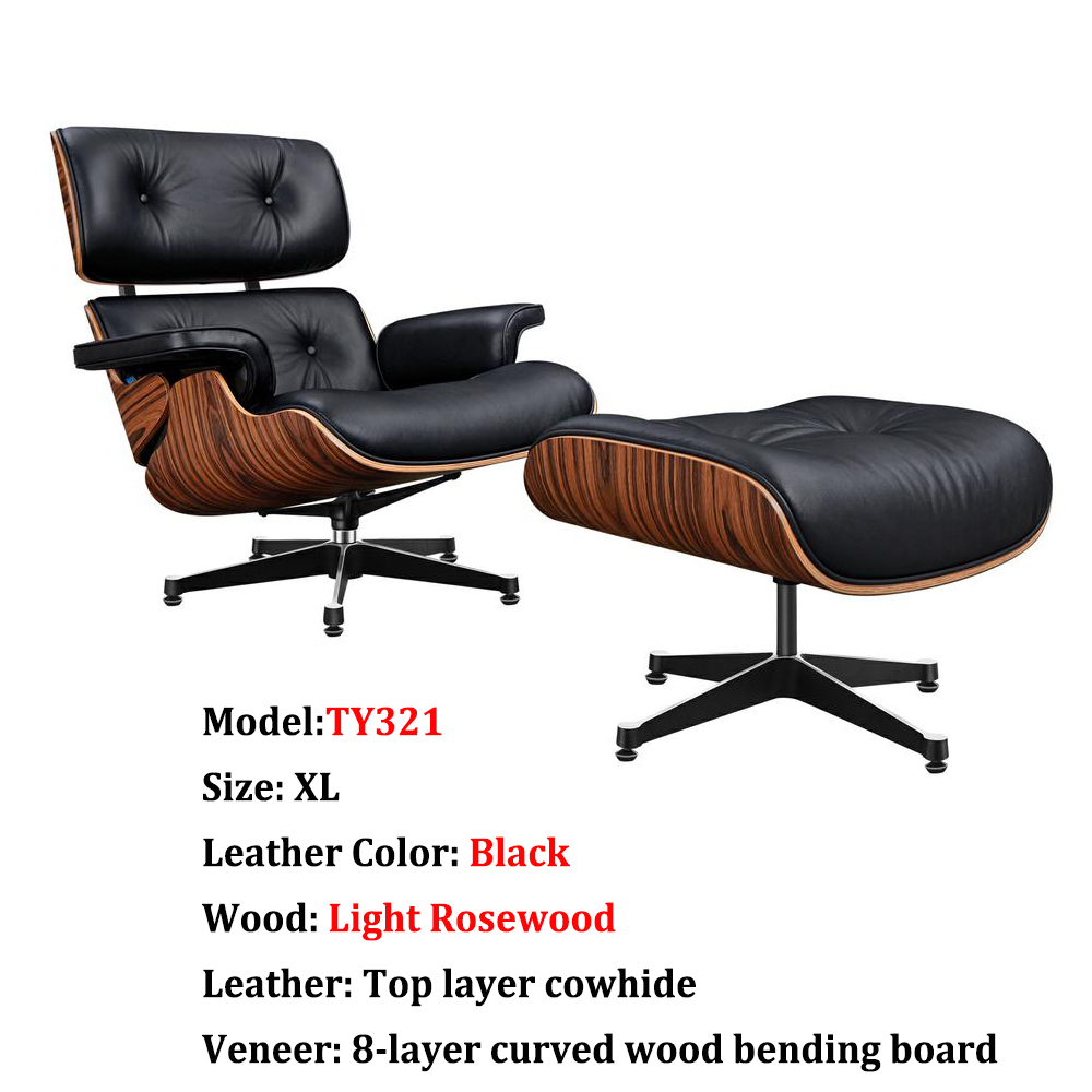 EU Stock TY321 XL Classic Recliner Light Acid Branch Armchair Black Cowhide Black Big Head Foot Deck Chair 360° Swivel Lounge Chair Furniture Genuine Leather Recliner Chair Modern Lounge Chair with Ottoman for Home Living Room Office (Black)