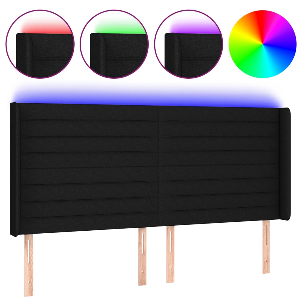 vidaXL Cabecero con LED de tela negro 183x16x118/128 cm