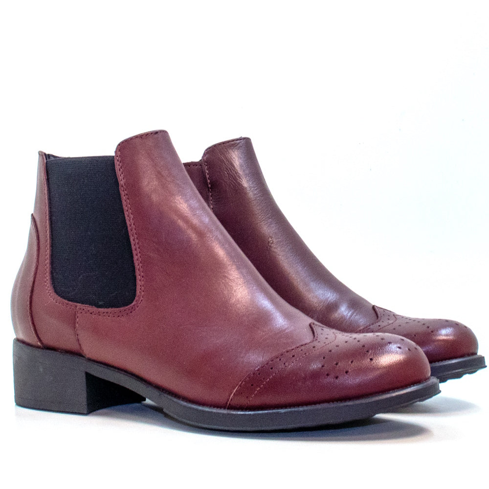 Botines Mujer Helene Rouge CA-200 Burdeos Piel Mestizo, Tacón Bajo 20mm, Estilo Moderno y Comodidad, Fabricados en España