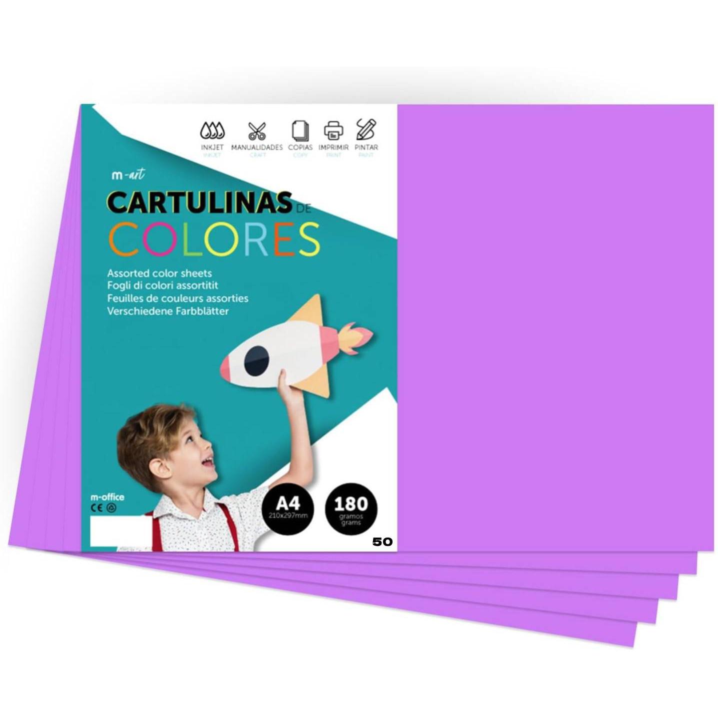 Cartulina de Colores, Cartulina A4 Colores Intensos, Hojas de Colores 180gr para Manualidades, Imprimir tus Documentos y Diseños Creativos, Folios de Colores A4 · m-office