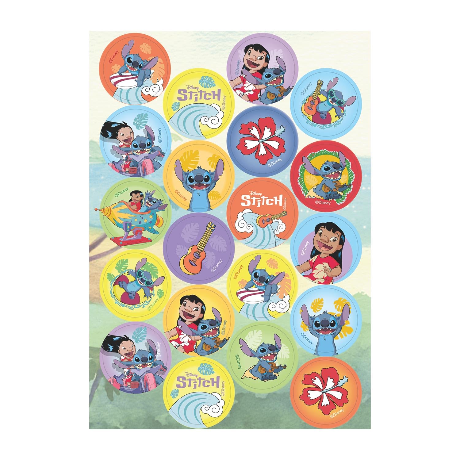 dekora - 20 Mini Discos de Oblea de Stitch Ø 3,4 cm - Decoraciones Comestibles para Cupcakes, Muffins y Galletas