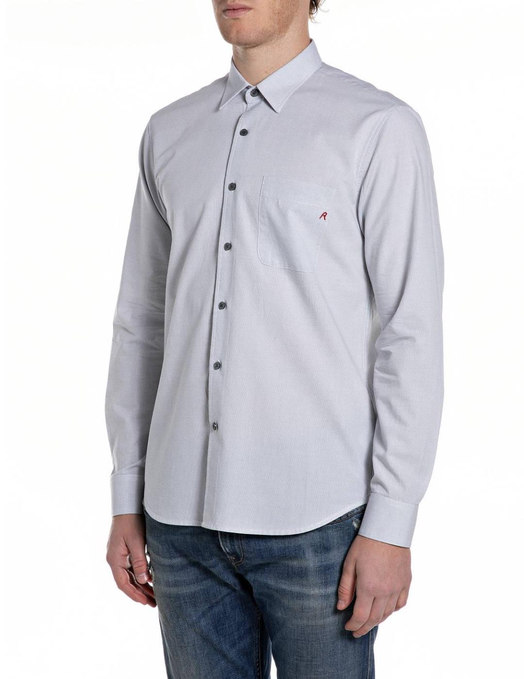 Camisa Replay manga larga con micromotivo azul claro hombre
