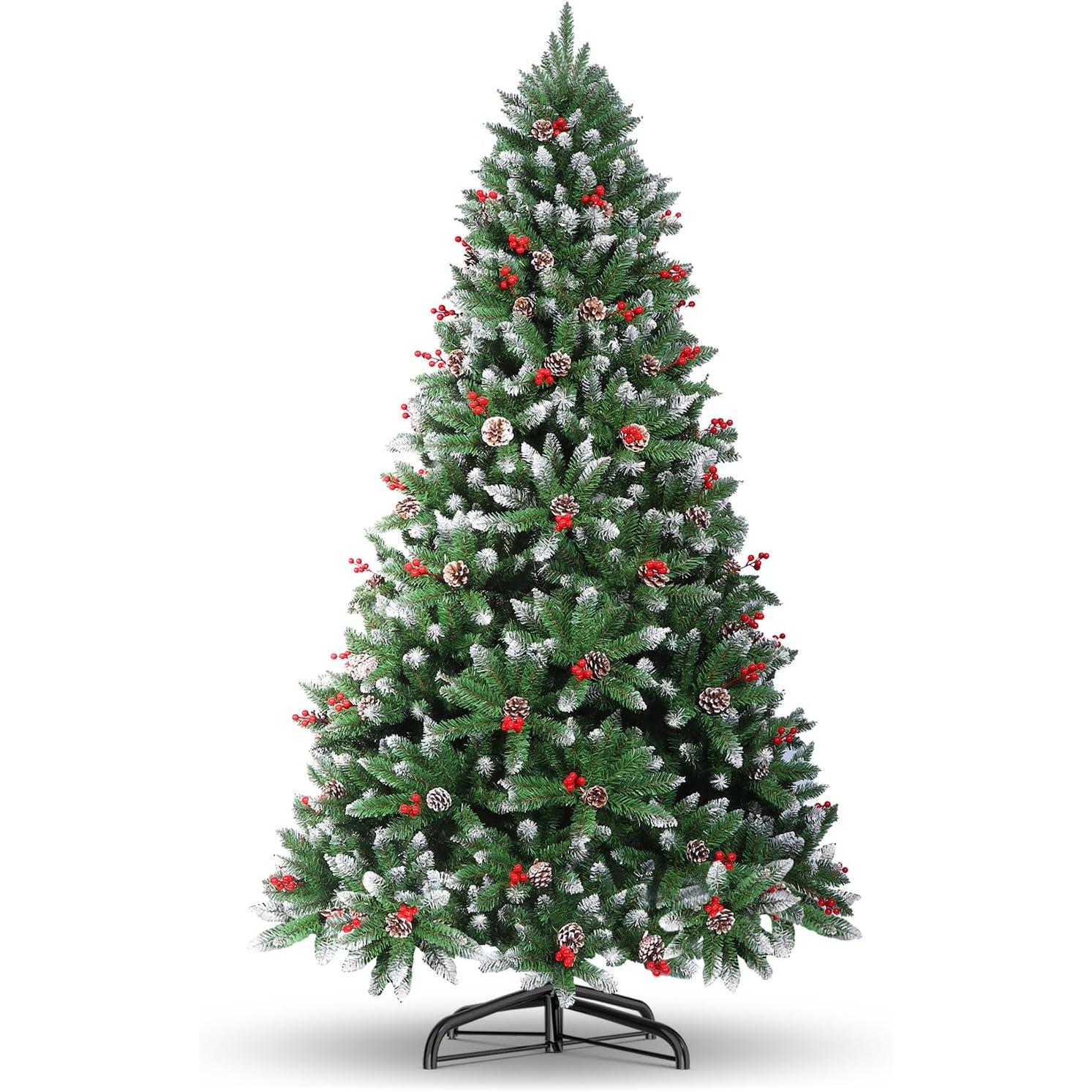 ARBOL DE NAVIDAD SILVESTRE 120cm, 210cm. Arbol de Navidad Verde Abeto, Árbol de Navidad Artificial, Verde PVC Árboles Decoración Navideña, con Efecto Nieve y piñas, Soporte de Maderal (con Efecto Nieve y piñas)