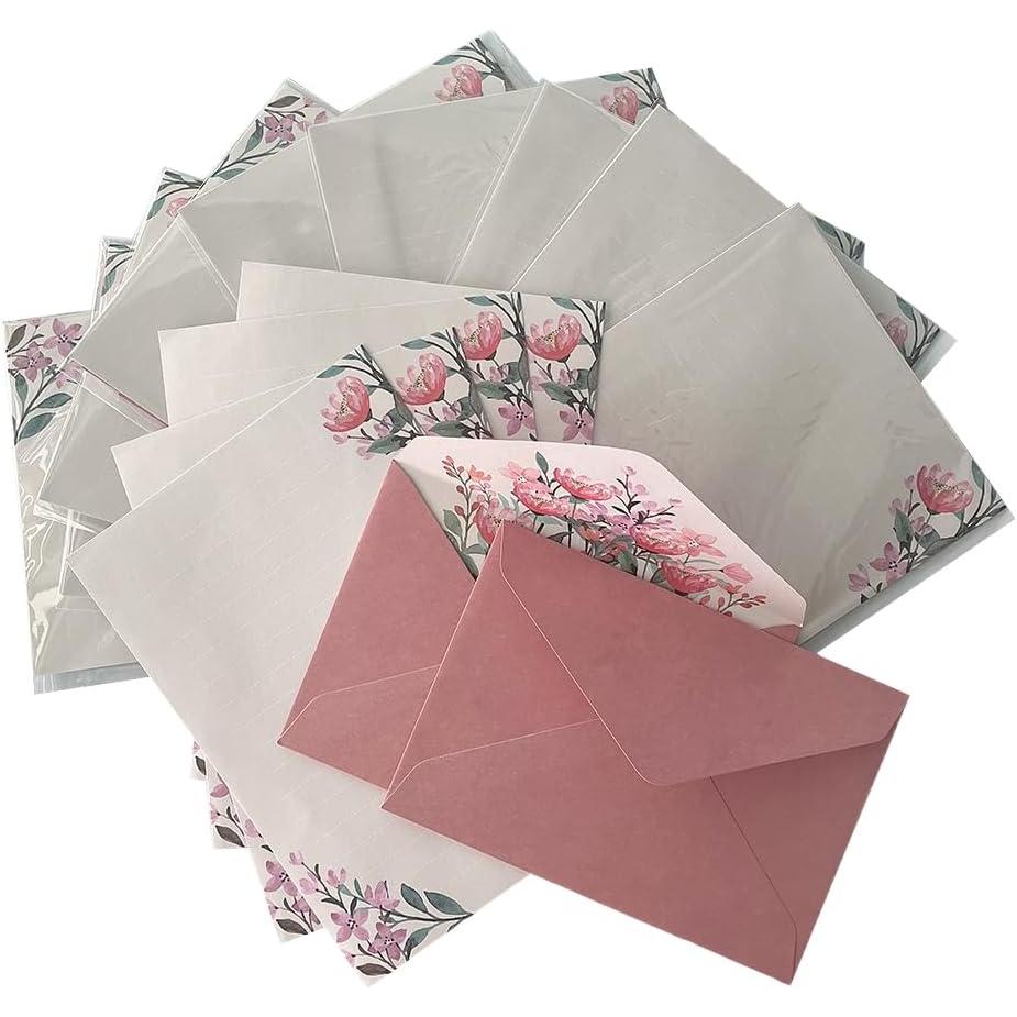 Juego De 36 Papeles De Carta (24 Papeles De Carta 12 Sobres), Floral Sobres Floral Letter Paper, Papel De Papelería De Escritura, Para Invitaciones Y Letras(Rojo)