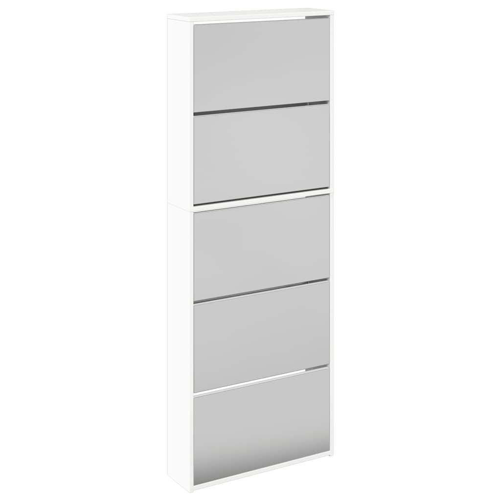 vidaXL Mueble Zapatero 5 Cajones con Espejo Organizador 63x17x169,5cm Color Blanco,  Roble,  Negro